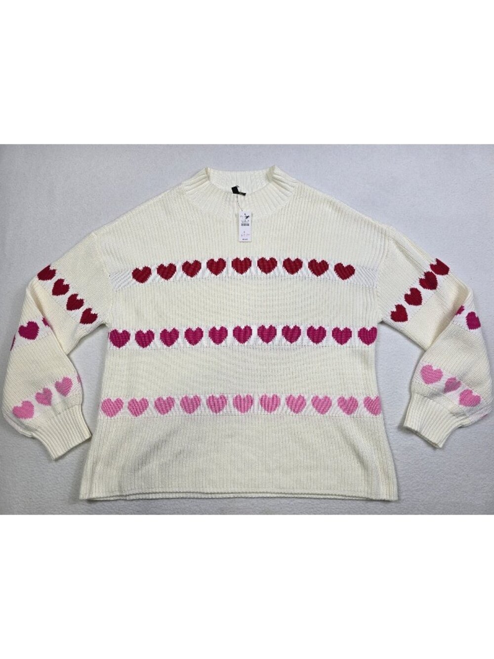 NEW Talbots XL Ivory Sweater With Pink & Red Heart Pattern Valentines Day